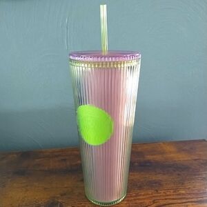 Starbucks 2025 Neon Transparent Lime Lilac Pleated Striped Venti Tumbler 24oz